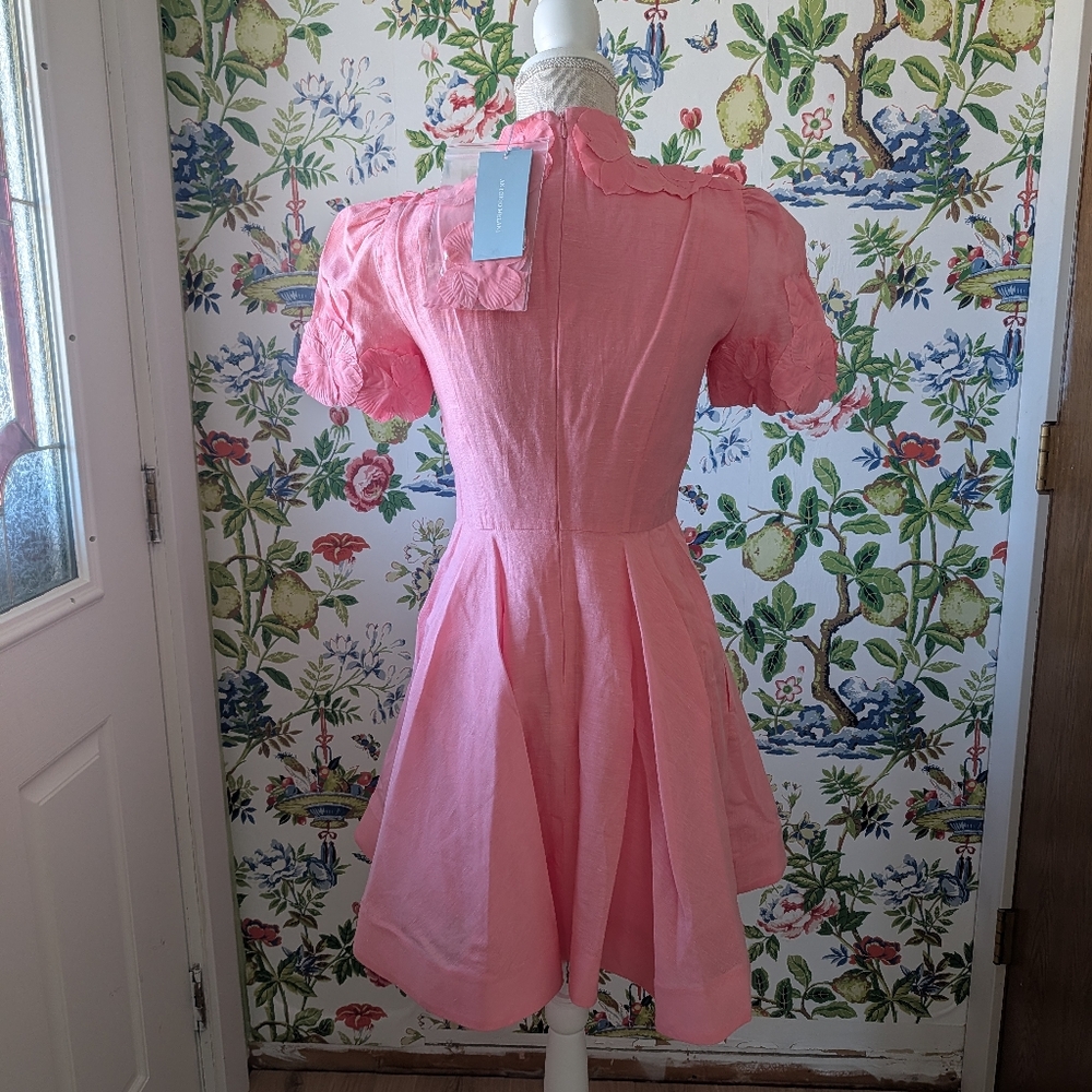 Antonio Melani Pink Iris Linen Mock Neck Mini 3D Floral Dress - Picture 2 of 3